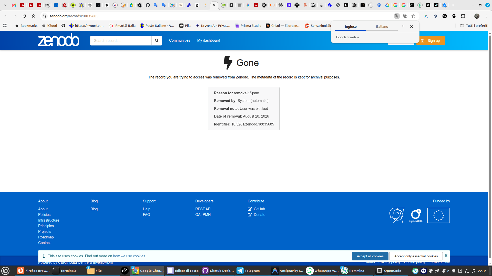Censura automatica Zenodo CERN
